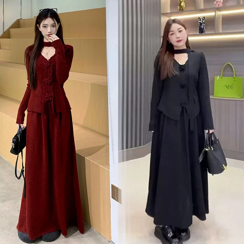 胖mm花朵纽扣秋冬长袖上衣半身裙大码外套秋冬款女胖mm洋气遮肉