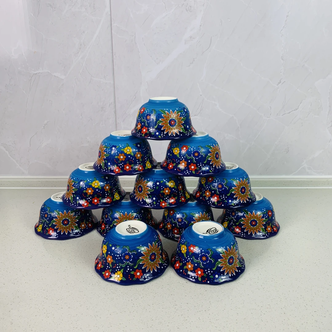 【新疆包邮】kok gazirgullik piyala 12个深蓝色花纹碗网红家用