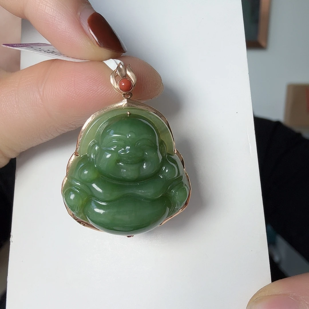 和田玉W挂坠18K金镶嵌