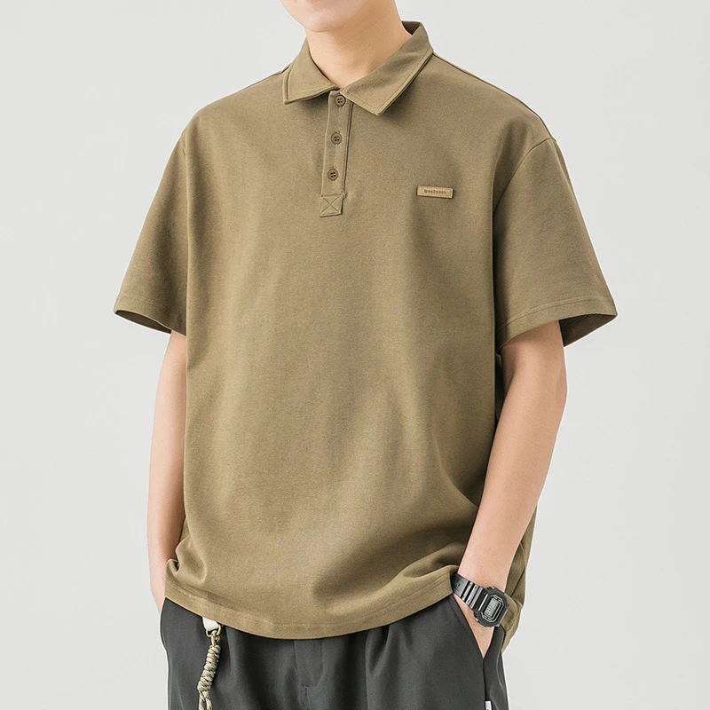 WOODSOON男生短袖T恤春夏季潮流翻领高级感宽松透气重磅体恤男士