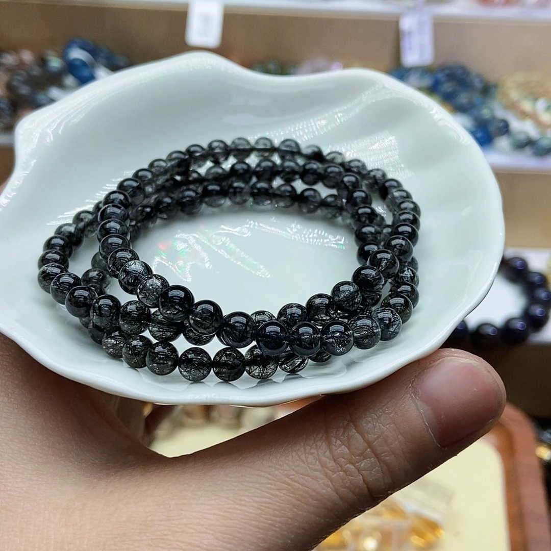 水晶手串未镶嵌刘*玥蕾丝黑发多圈