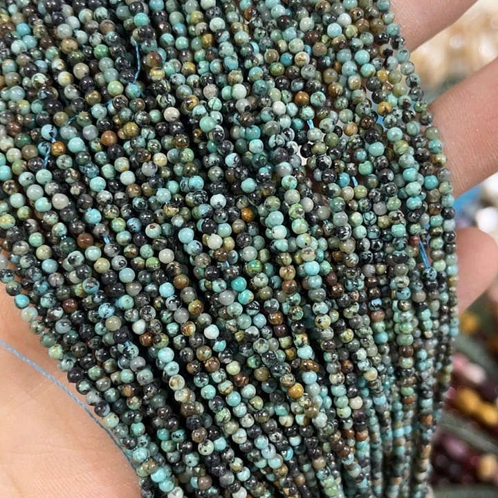 玛瑙/玉髓合金珠宝半成品2mm天然松石圆珠一条