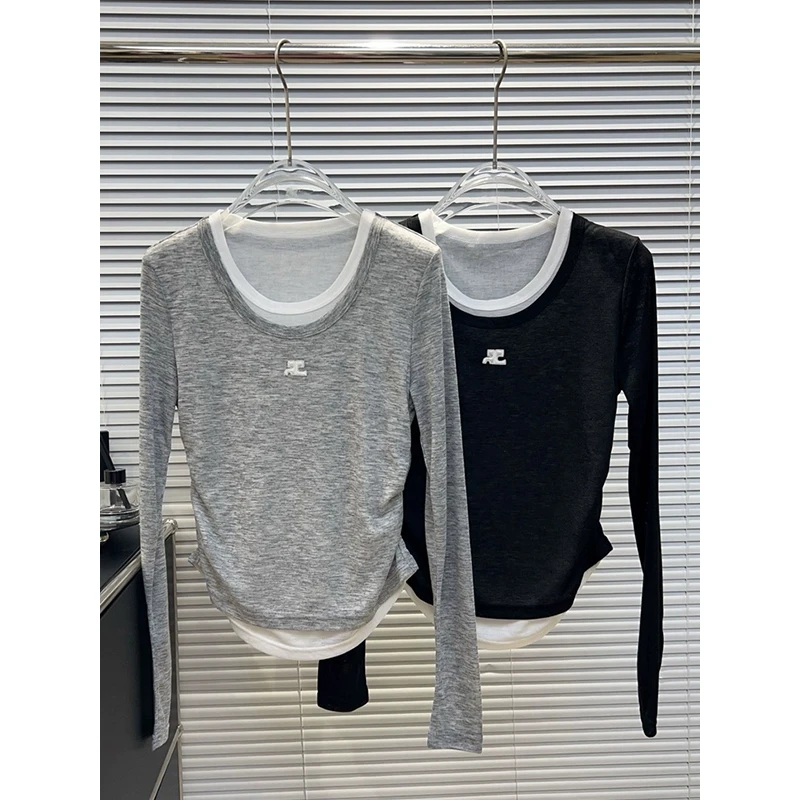 羊毛上衣长袖正肩圆领T恤2025春季新款Z5077