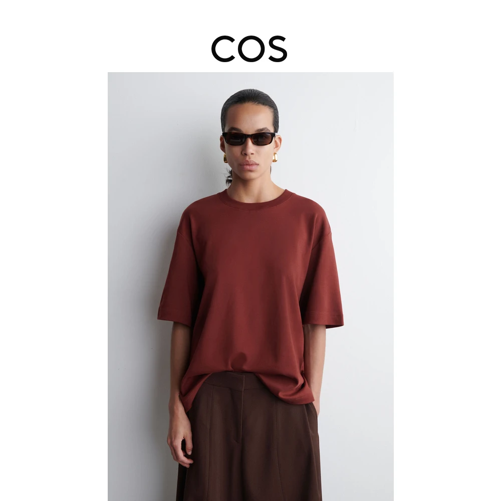 COS女装 宽松版型圆领短袖T恤朱红色2025夏季新品1276265008
