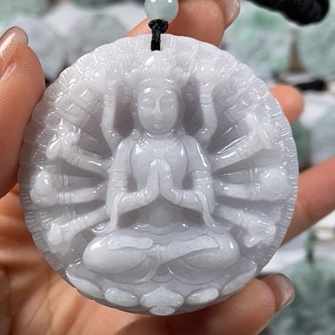 翡翠颈饰未镶嵌山水千手观音两面工福利