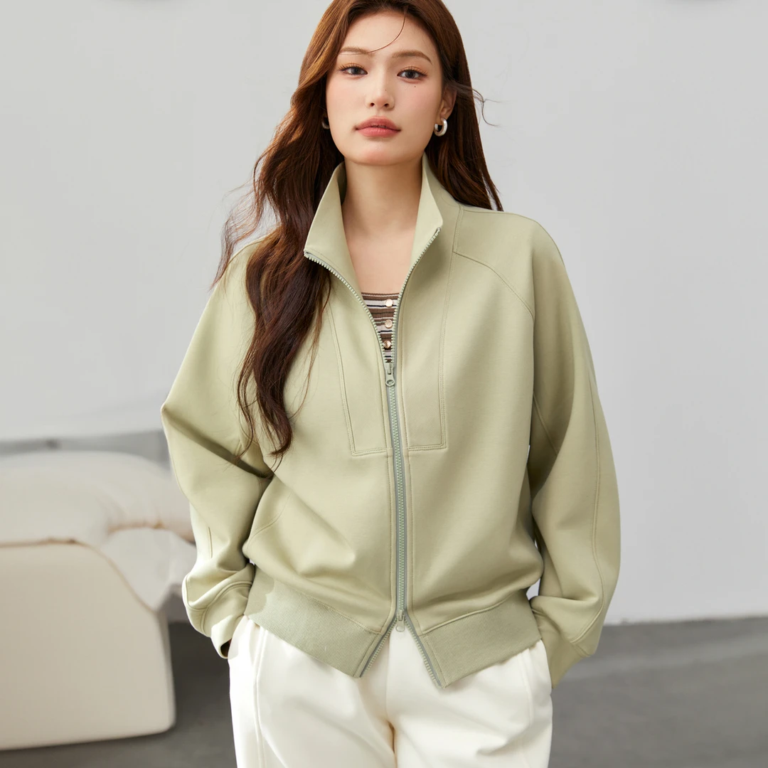 【休闲简约运动风立领百搭外套】纤莉秀大码女装外套QK1182