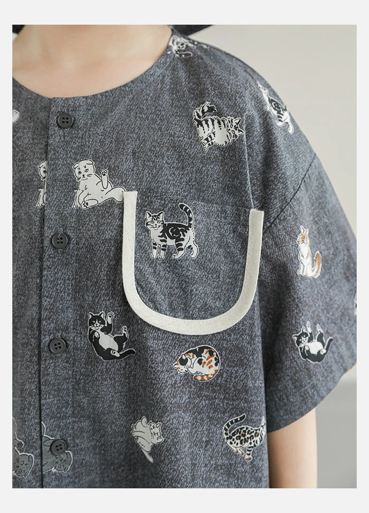 YOEHYAUL/幼悠夏三波【百变猫咪】印花玩偶猫咖总动员系列衬衫N6158