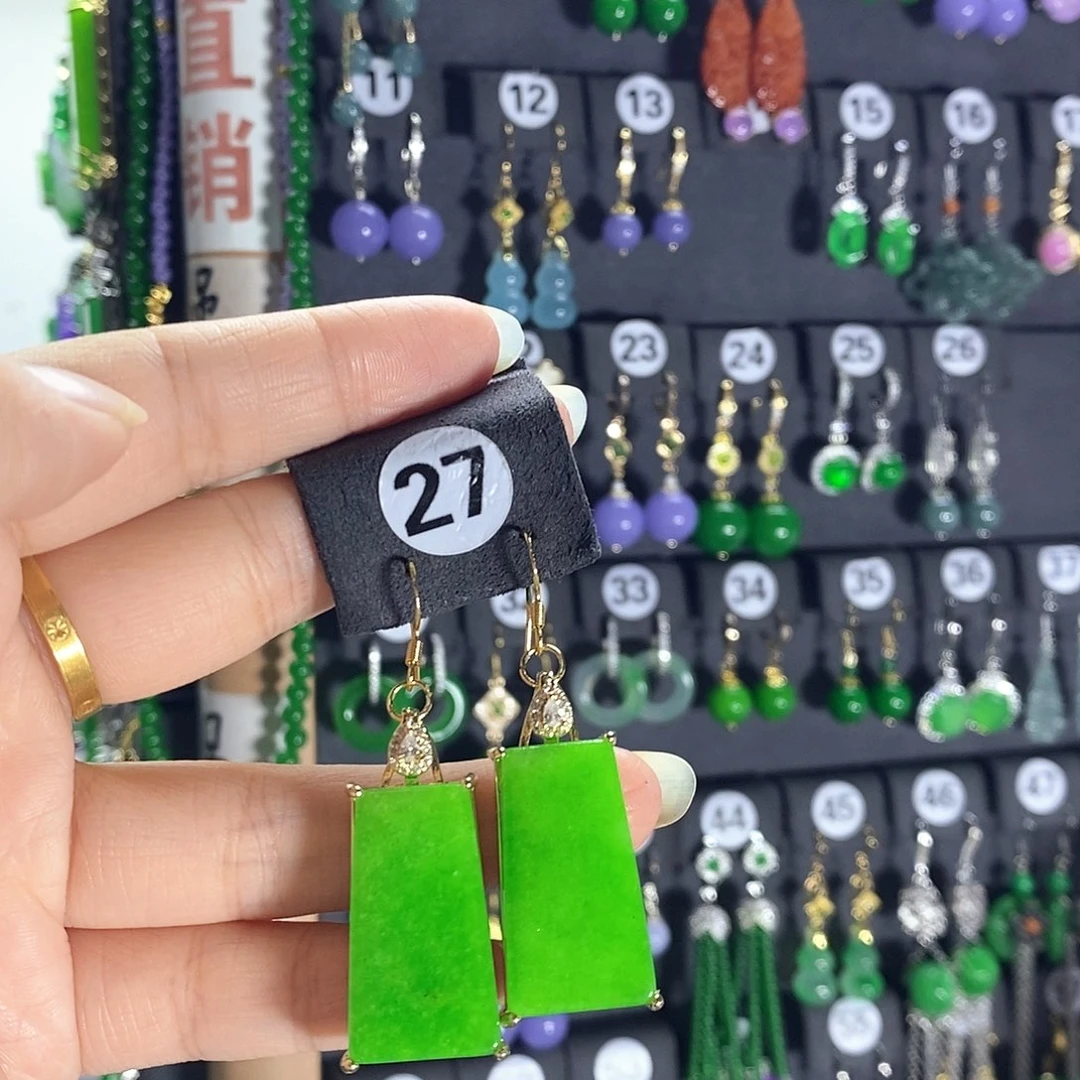 银S925镶嵌翡翠耳饰27