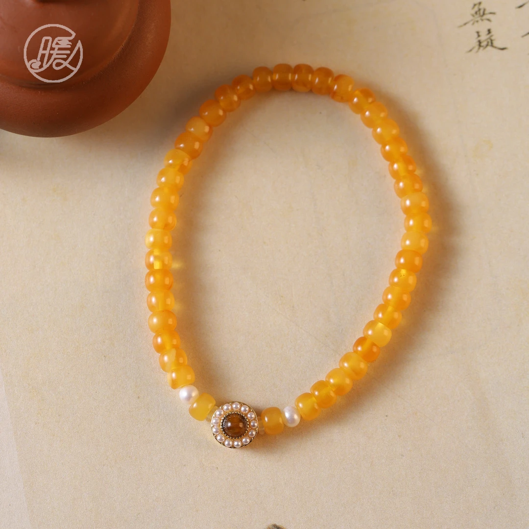 单圈老型珠蜜蜡手串搭配圆形配件手链E6250多样性发一