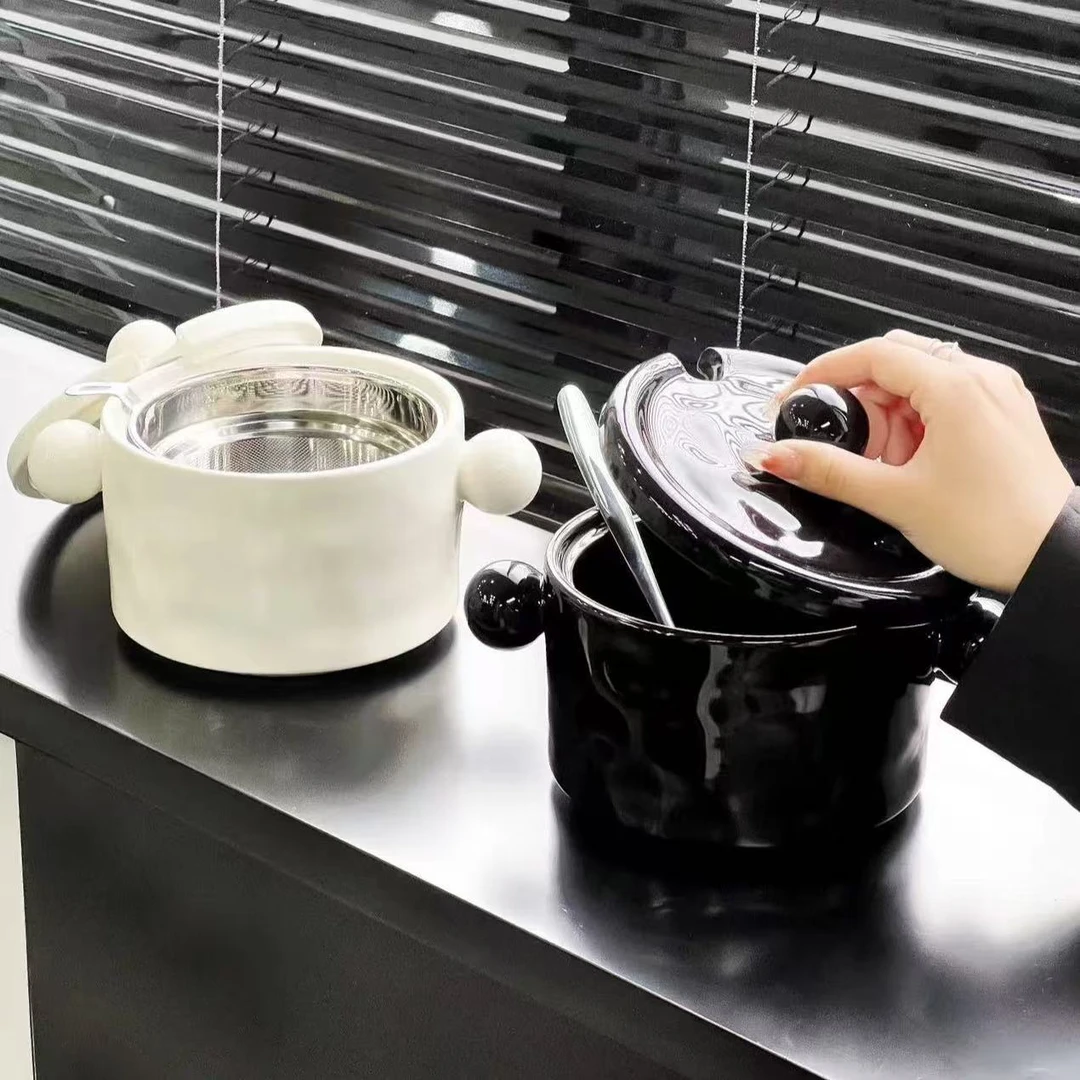 耐高温陶瓷猪油罐家用带盖带过滤网荤油罐大容量厨房辣椒油专用罐