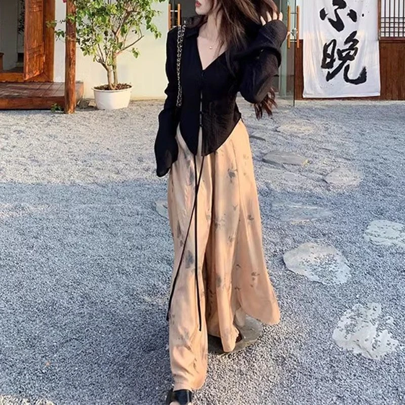 黑色新中式国风连衣裙子套装女早春季2025新款初春装穿小香风套装