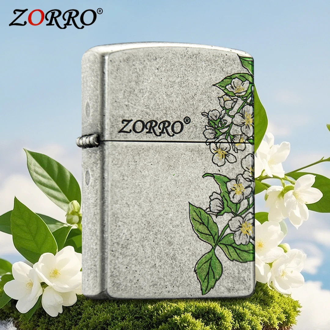 ZORRO经典双面颜值古银彩印春绘茉莉防风煤油翻盖送礼佐罗打火机