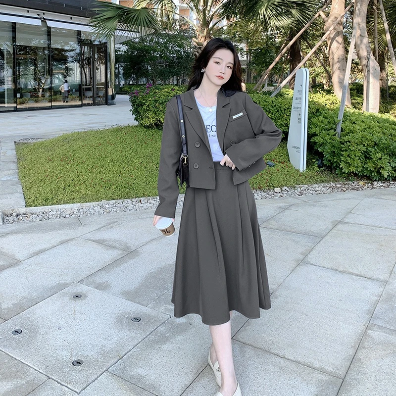 2025年春秋季韩版小众设计感温柔风气质高腰显瘦西装半身裙套装女