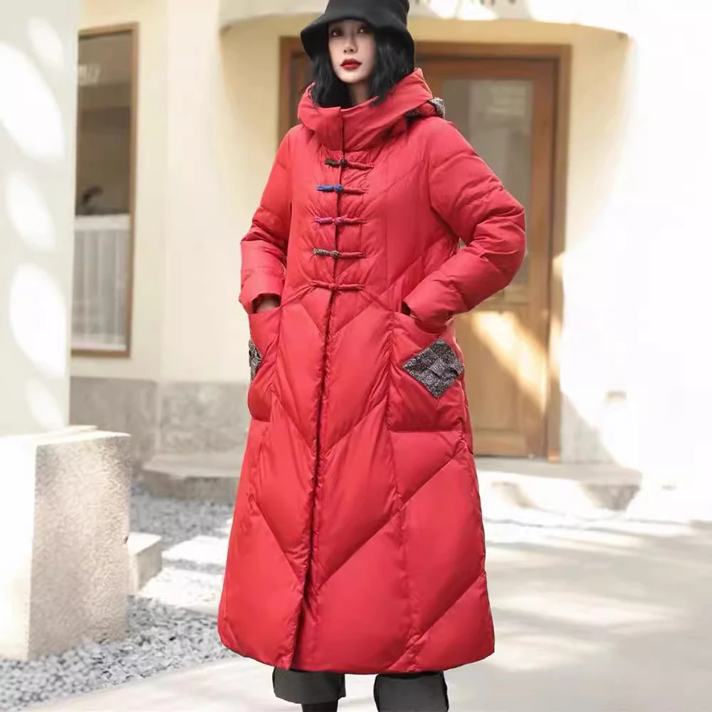 波司登极地联名中国风羽绒服女新款民族风刺绣白鸭绒保暖复古盘扣