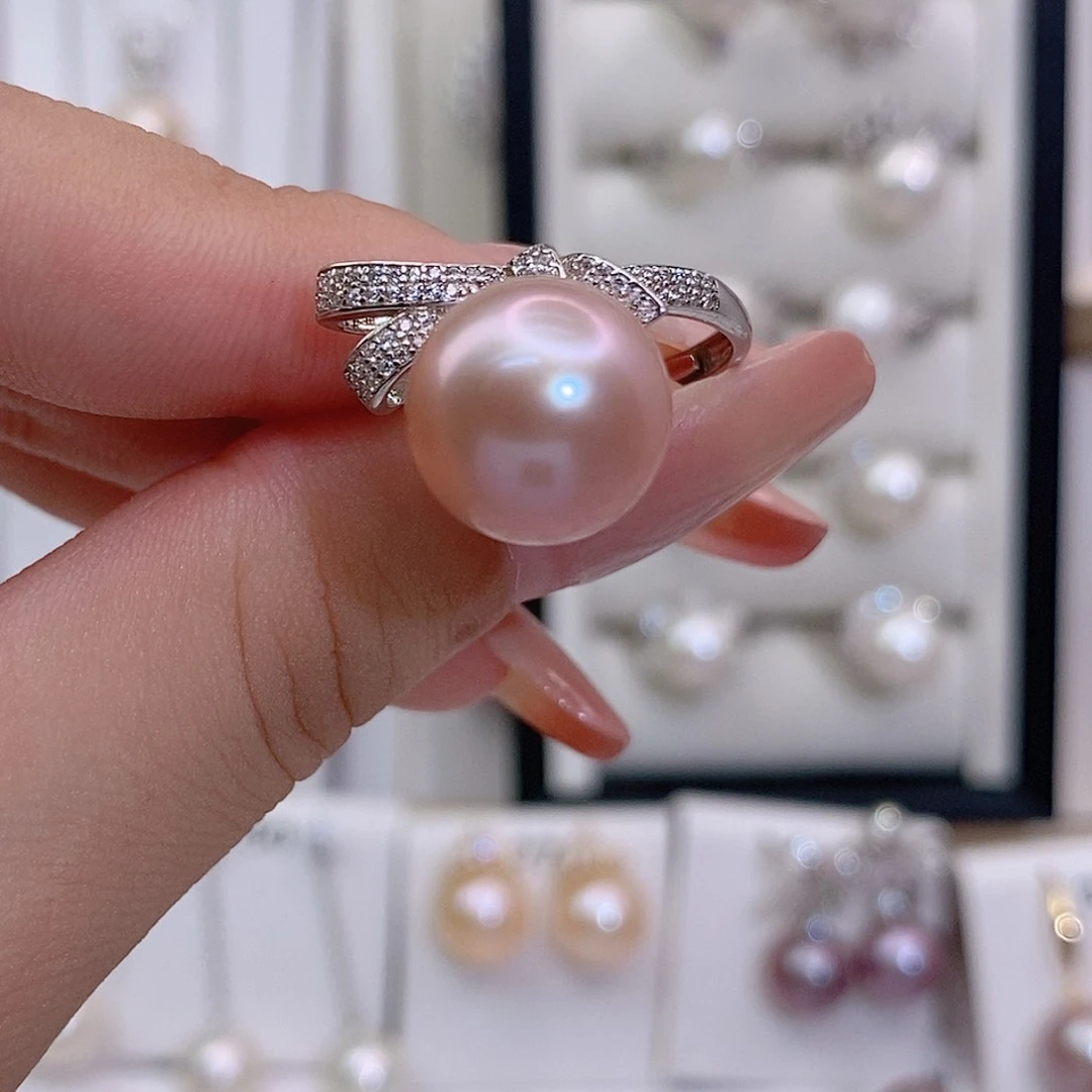戒指银S925镶嵌淡水珍珠职****柱