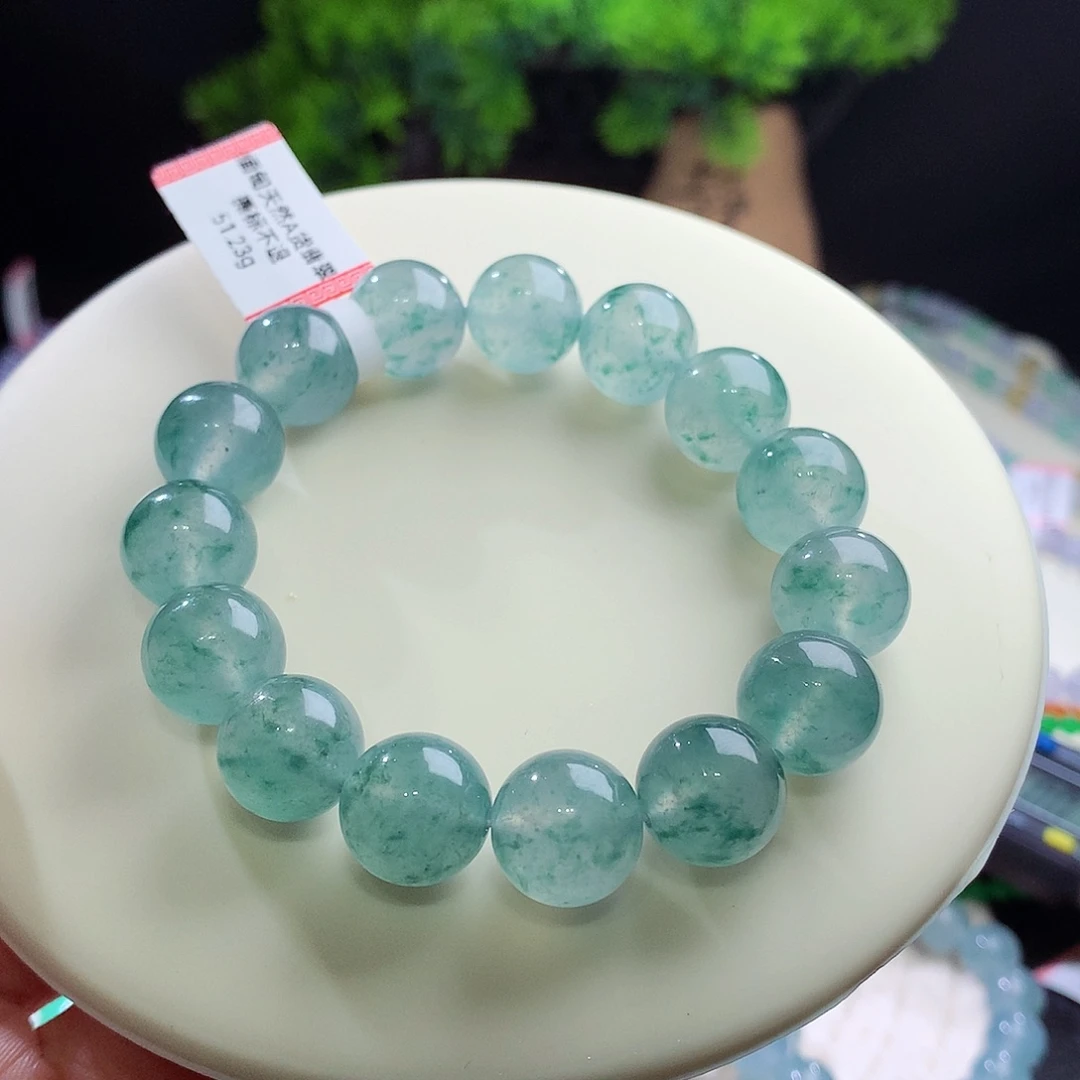 未镶嵌手串翡翠高冰蓝底满飘蓝花 卡12.6mm