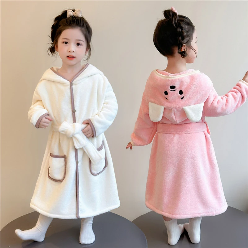 儿童浴袍珊瑚绒睡袍吸水可穿式秋冬季女孩睡衣2025新款女宝宝浴巾