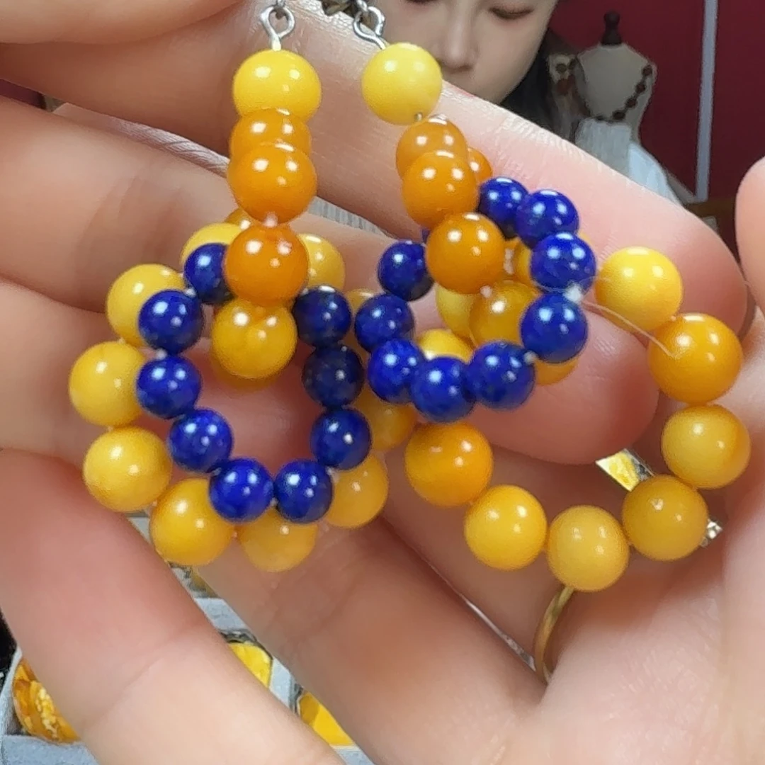 蜜蜡银S925镶嵌耳饰耳坠