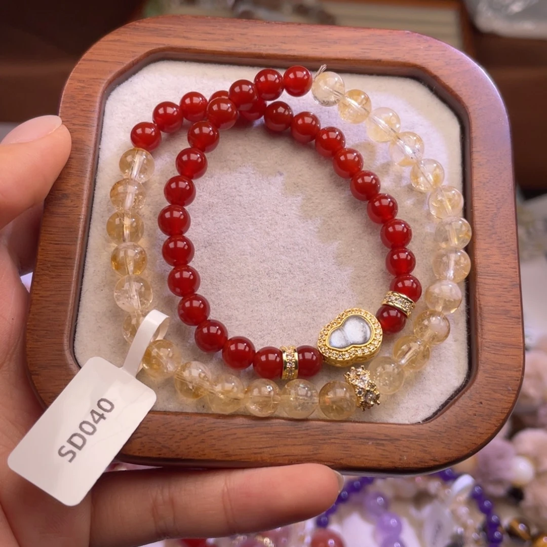 手链水晶未镶嵌22号红玛瑙+黄塔晶双圈