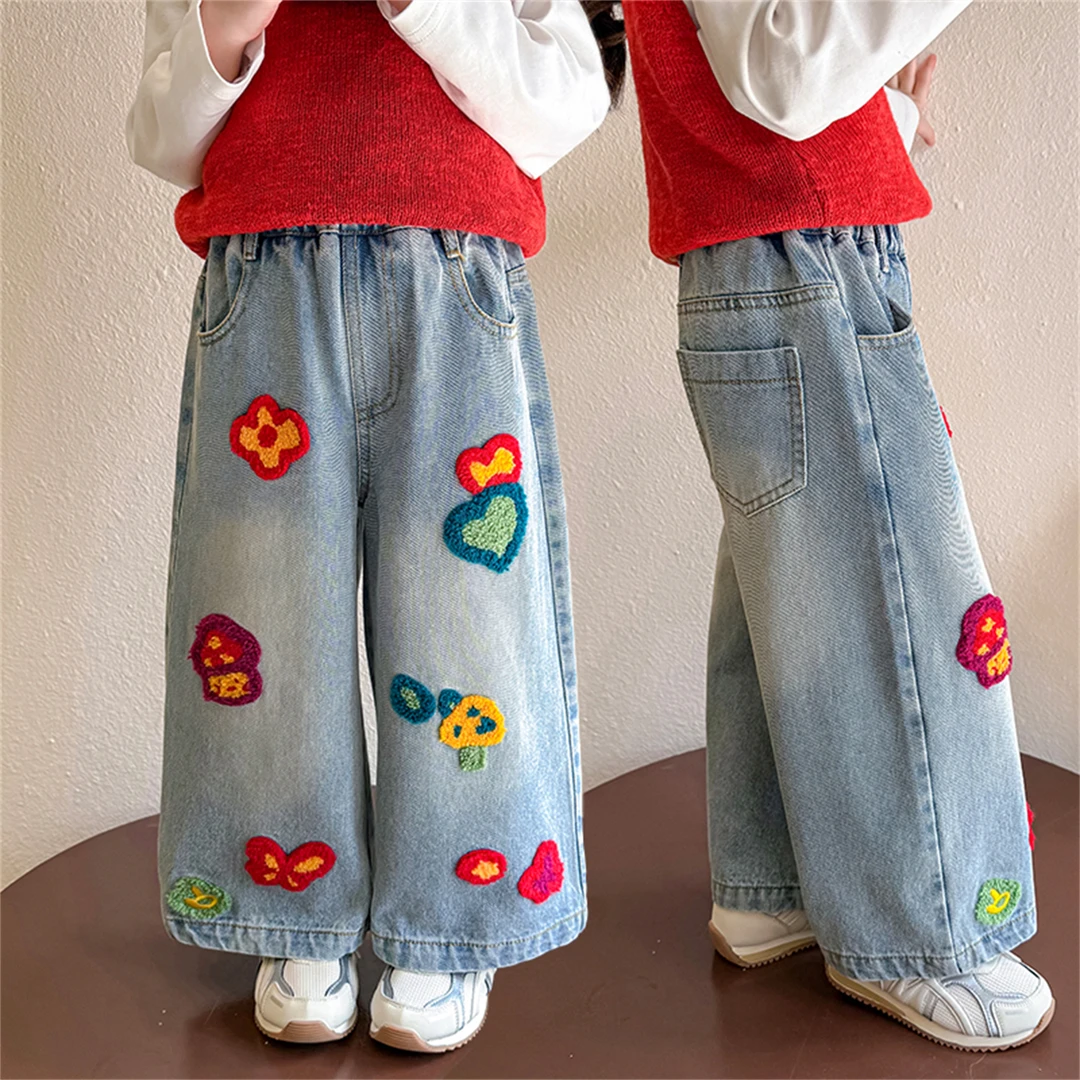 女童牛仔裤洋气时髦儿童直筒阔腿裤子小女孩宝宝春秋装2025新款潮