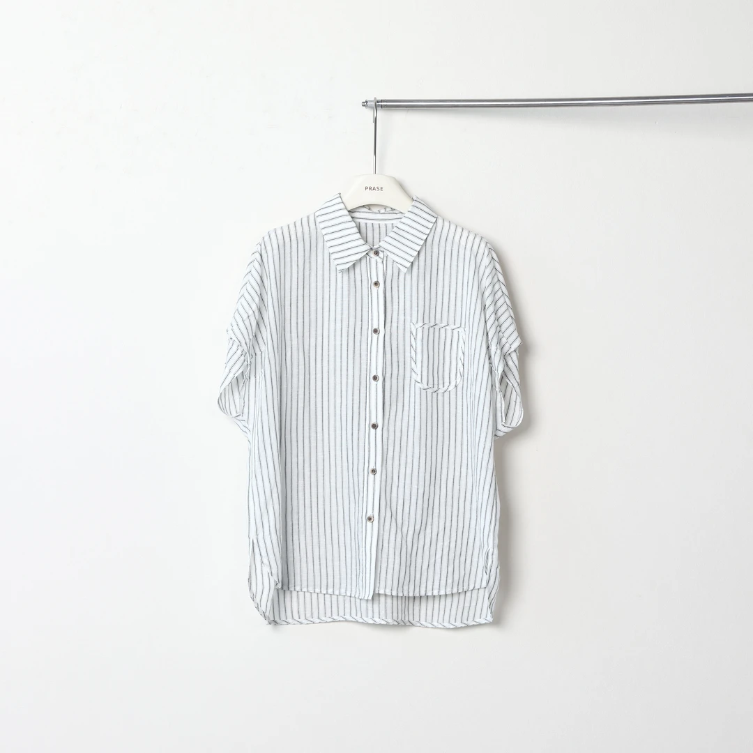 PRASE·噜【条纹定律】微胖轻奢设计款夏女天丝亚麻时尚衬衫PR506B98