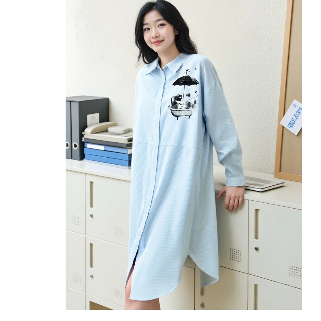 新款春夏季女士100%棉长袖连衣裙BB0367时尚百搭亲肤透气