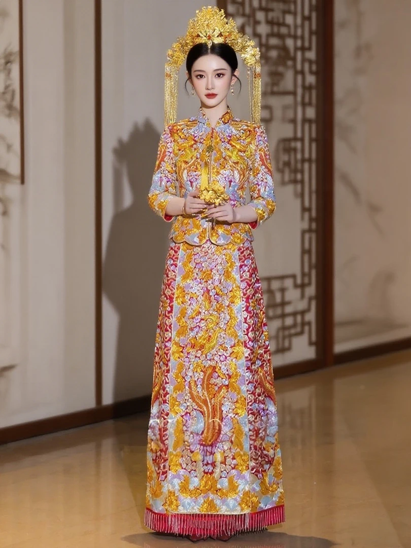 龙凤褂2025新款秀禾服结婚礼服出阁中式嫁衣修身显瘦重工中五福款