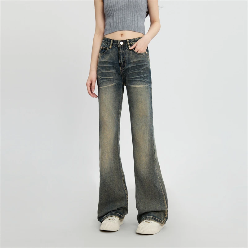 三福秋冬季上新春季收身显瘦百搭复古风微喇牛仔裤长裤女499412