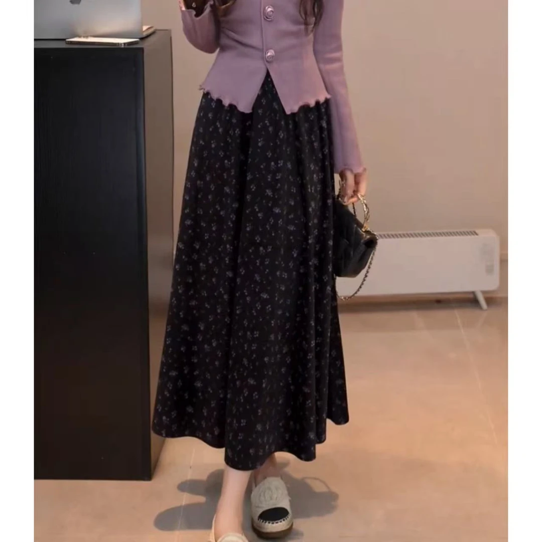 YUANLIANSU/圆脸酥【碎落星辰】法式小众碎花松紧腰A字半身裙女秋季