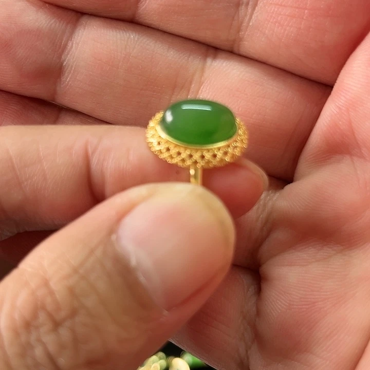 和田玉（碧玉）戒指银S925镶嵌