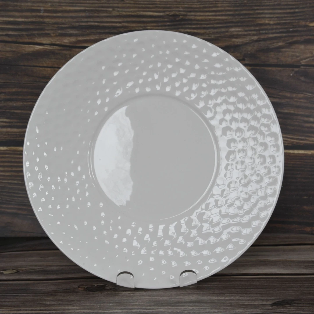 隆达骨瓷浮雕镰仓11英寸西餐盘宽边白瓷家用菜盘圆形
