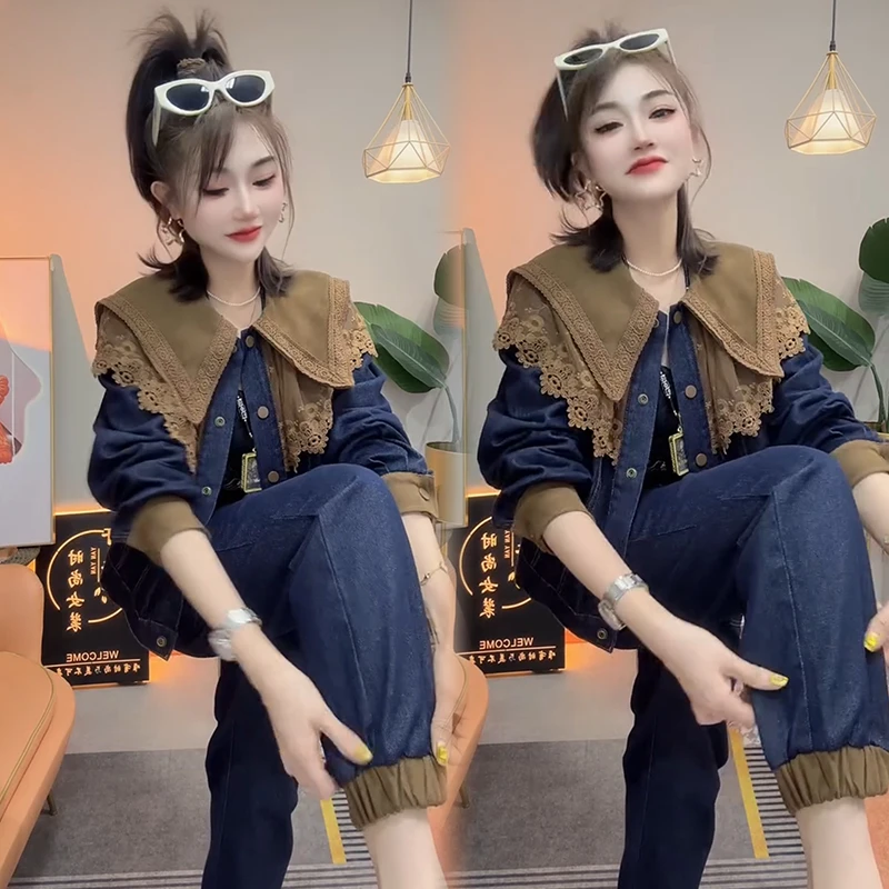 2025秋季新款时尚显瘦气质网红高档套装女高级宽松大码牛仔两件套