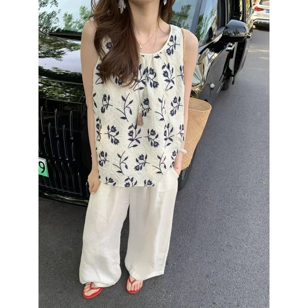 Wild Spicy Girl野生辣妹万针刺绣显瘦背心女设计感小众无袖上衣