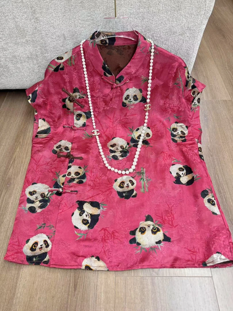 陈诺服饰——【熊猫抱竹】新中式国风复古时尚百搭斜襟上衣#752