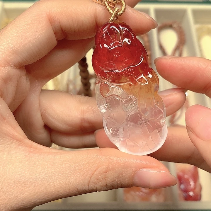 未镶嵌颈饰紫晶天然水晶雕刻九尾狐