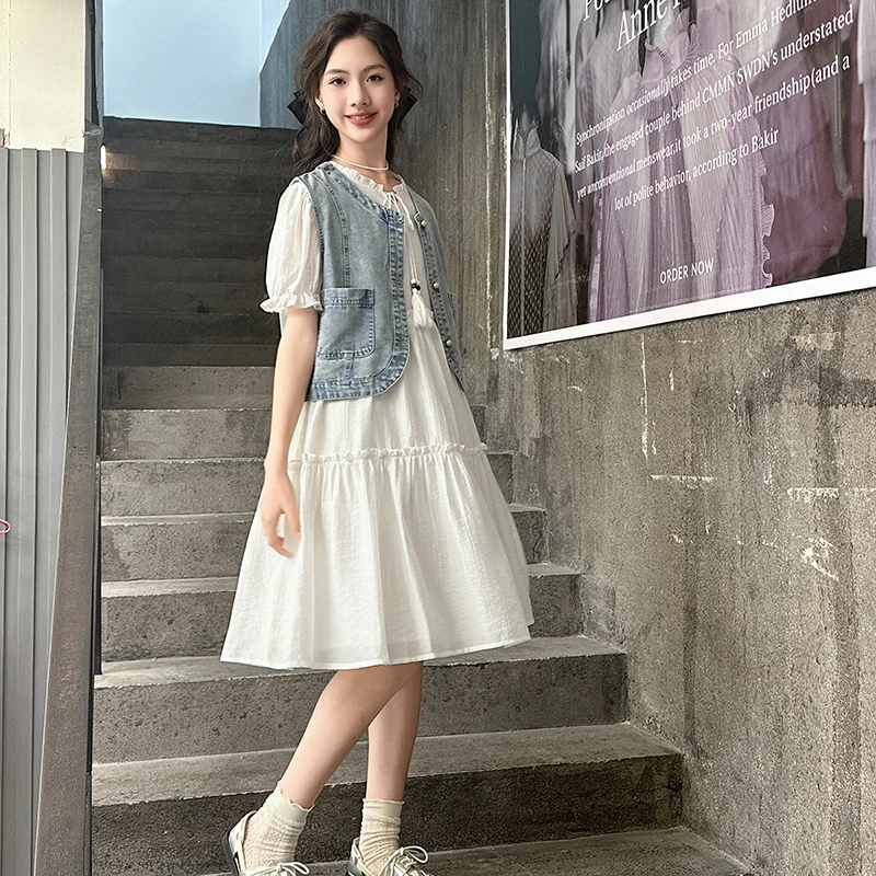 女大童裙子夏装2025新款儿童洋气初级中学生12女童夏季15岁连衣裙