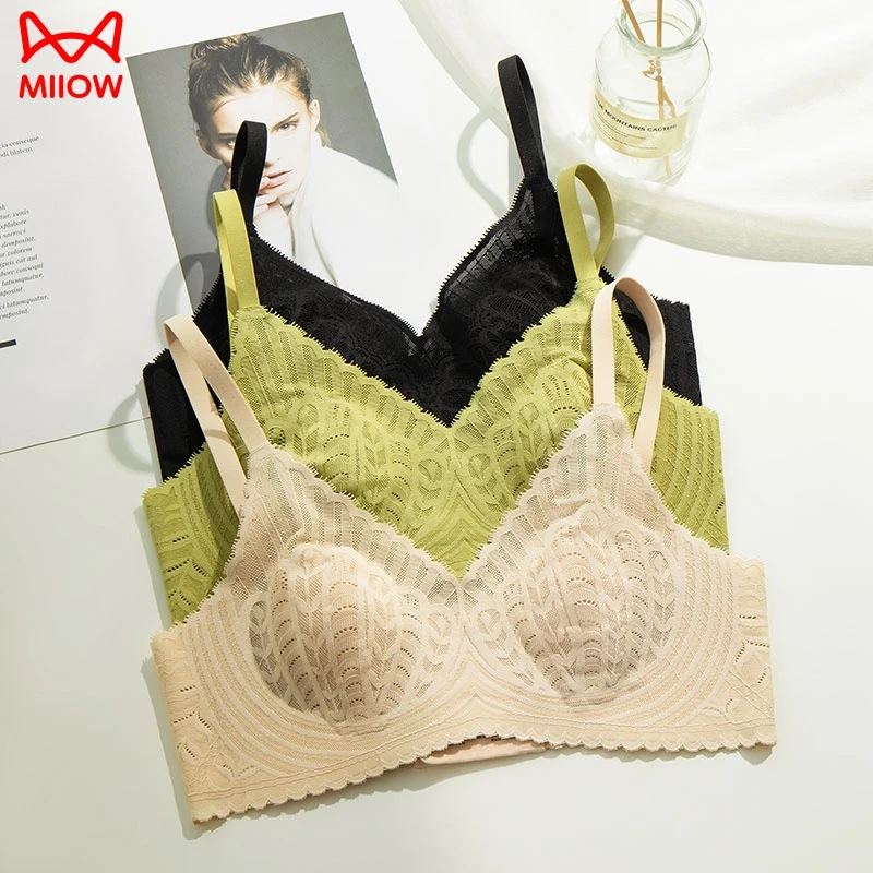 猫人7A抑菌超薄内衣女大胸显小无钢圈无痕舒适透气蕾丝聚拢文胸罩