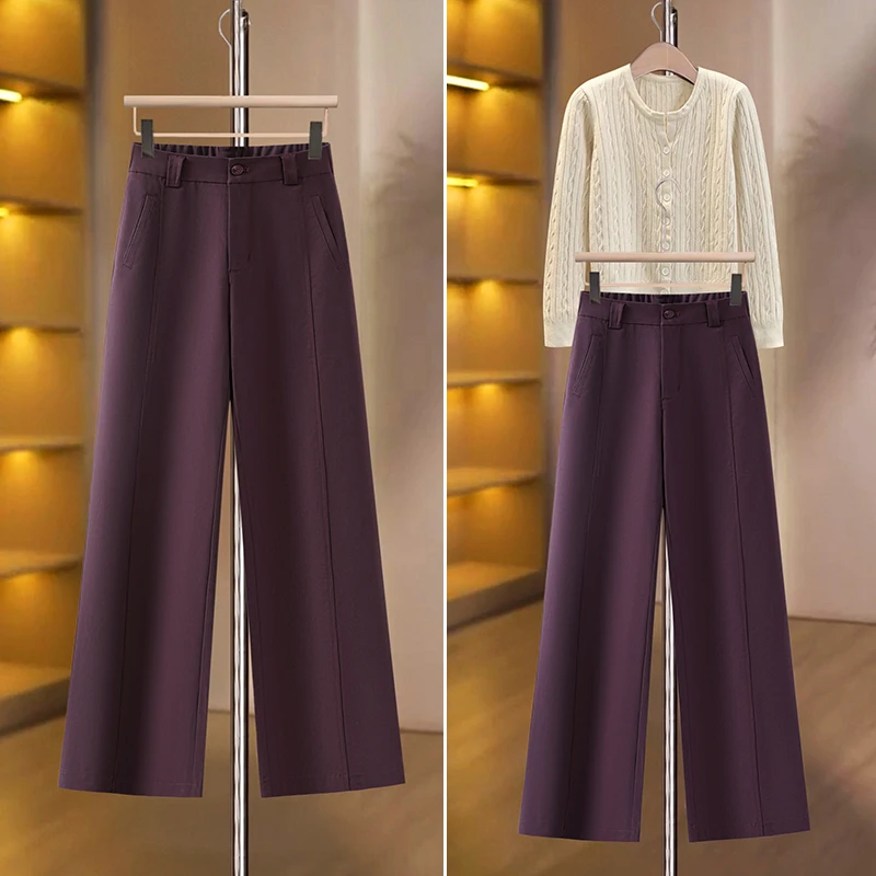 高级感窄版直筒裤女宽松显瘦2025年春秋新款高腰垂顺阔腿休闲裤子