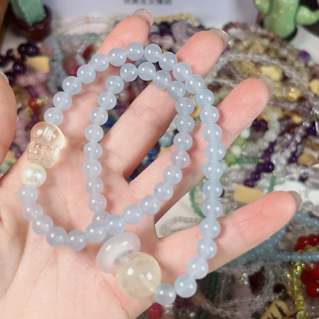 水晶手链未镶嵌q**天貔貅双圈海蓝