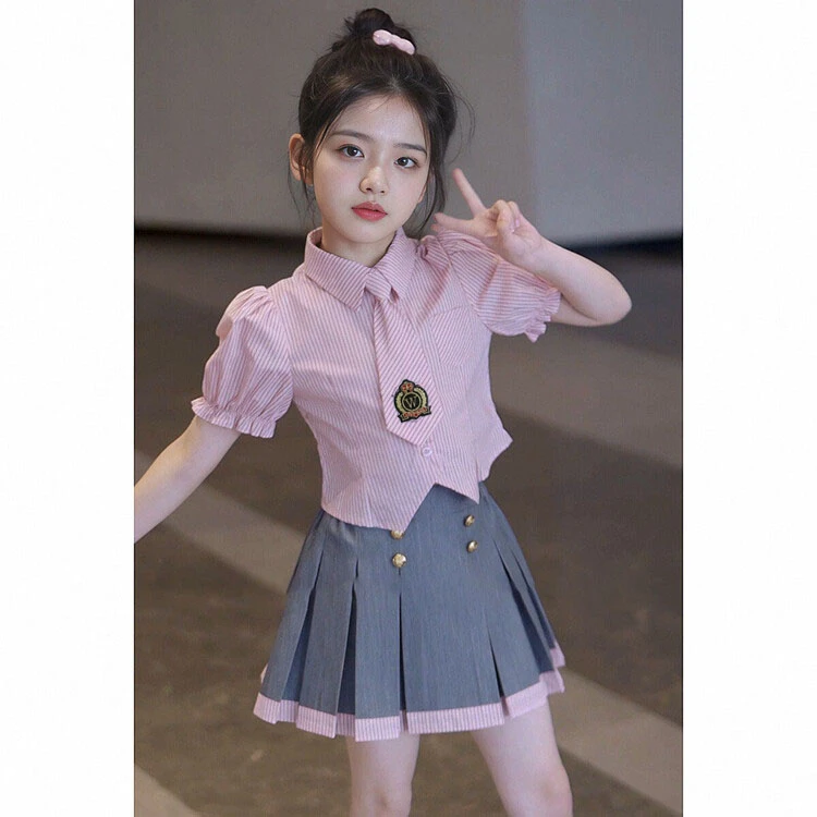 裙子女童夏装2025新款洋气时髦夏季儿童装连衣裙女孩学院风jk套装