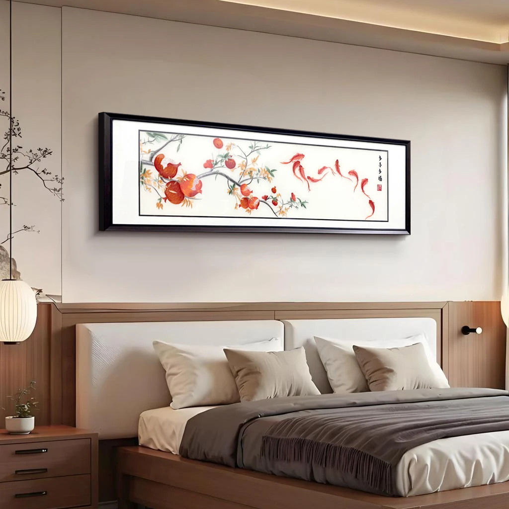 新中式刺绣成品床头画客厅卧室餐厅背景墙装饰画多子多福40150
