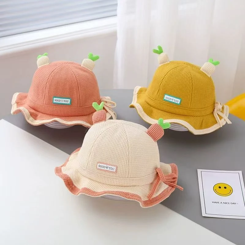 宝宝渔夫帽春秋新款儿童帽子男女童可爱防晒抽绳可调节宝宝渔夫帽