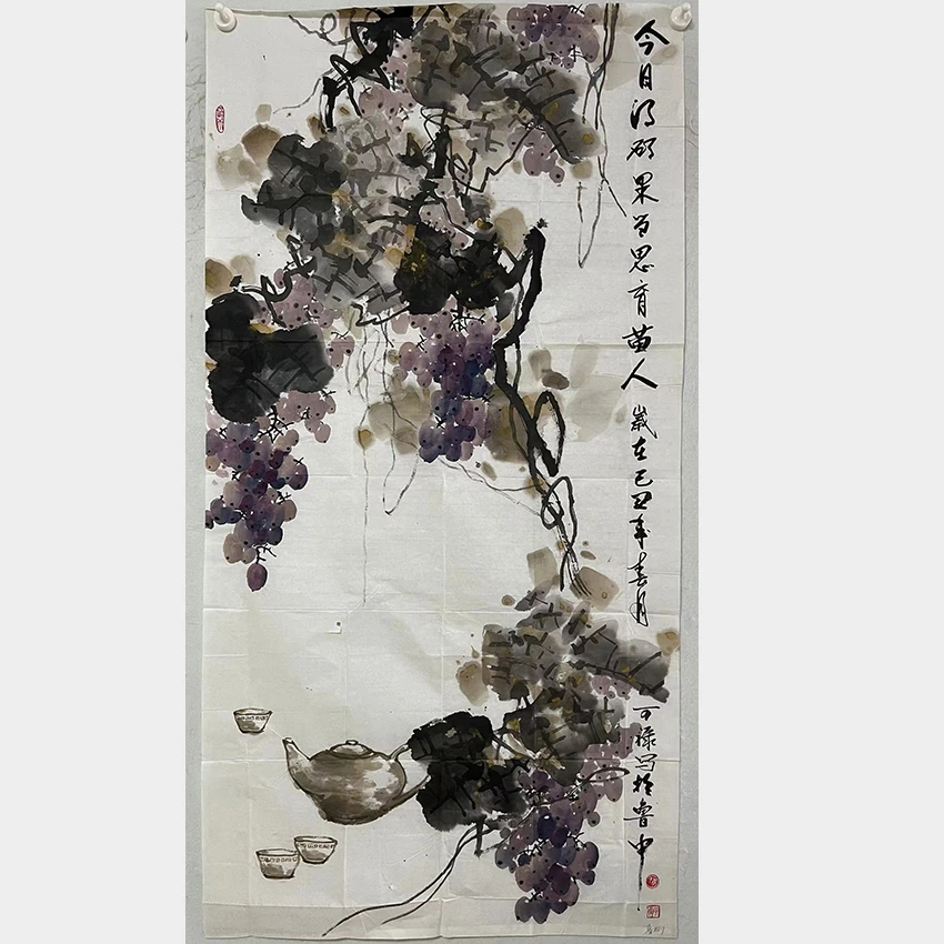 2107  纯手绘老字画《今日得硕果》中堂  尺寸 137×68