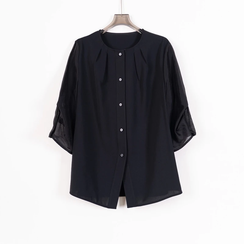 PS250545夏新款醋酸冰爽面料小众设计时尚简约宽松休闲上衣中袖