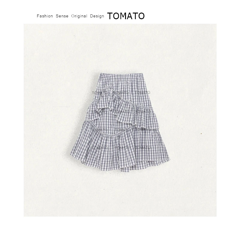 【TomaTo】雨后初晴 春季新款格子拼花边显瘦半身裙 C25Q02261