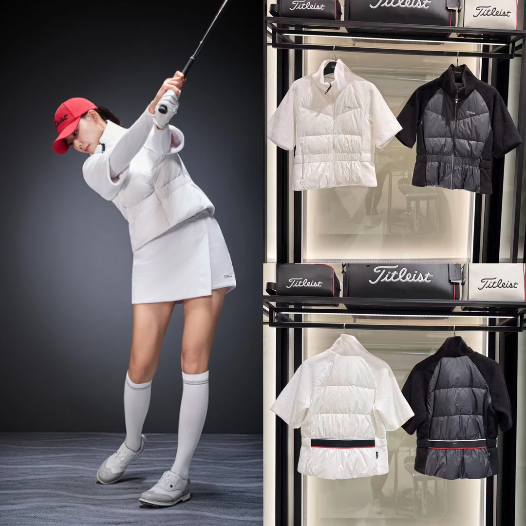 T家新款外贸原单高尔夫服装女士上衣25冬季百搭时尚羽绒针织拼接