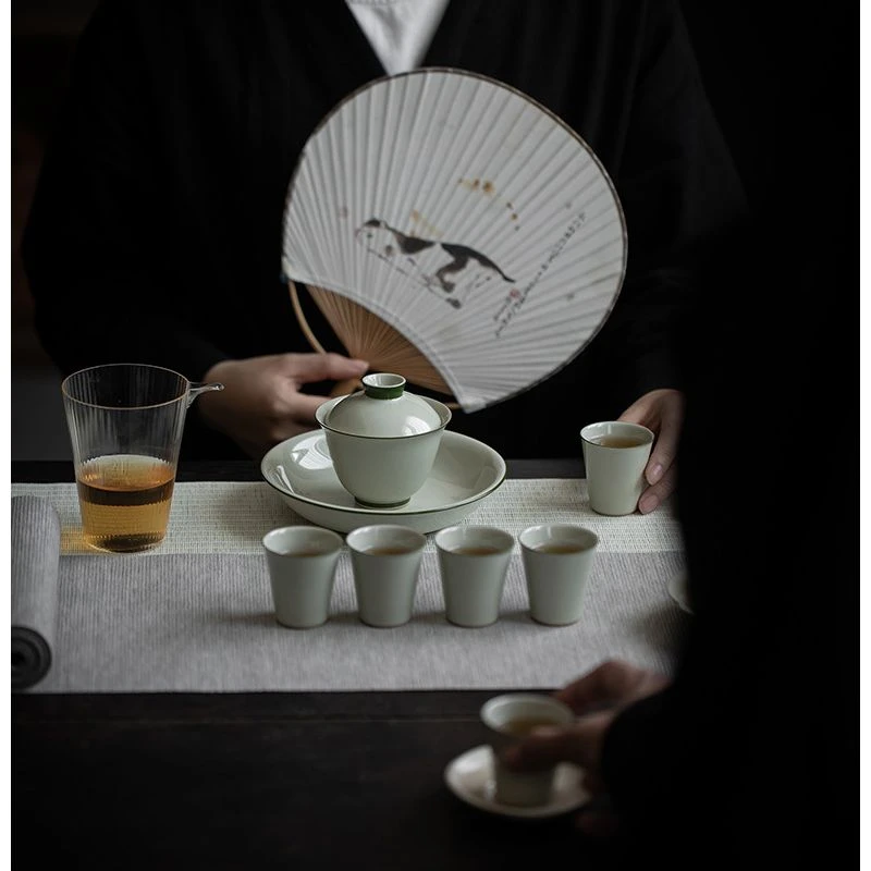 草木灰素雅整套茶具套装家用礼盒装纯色盖碗壶承茶杯杯整套