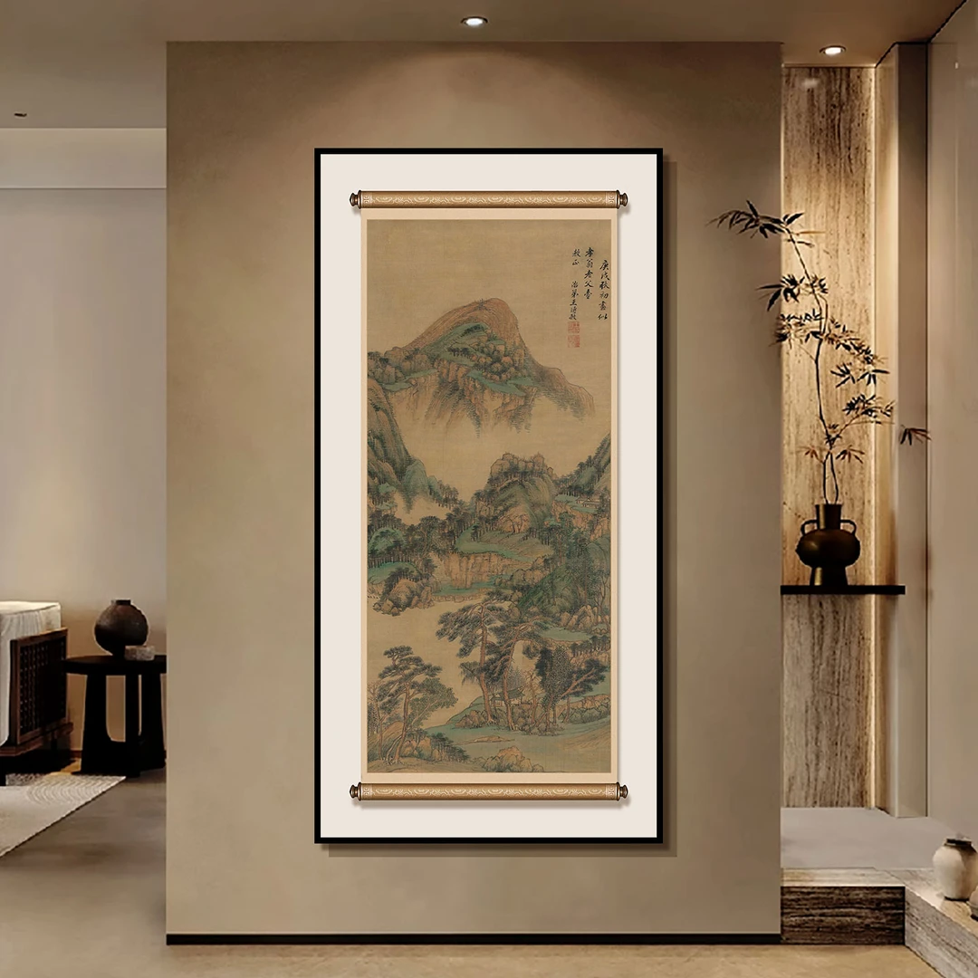 新中式玄关装饰画入户高级感挂画禅意山水茶室背景墙壁画布置壁画