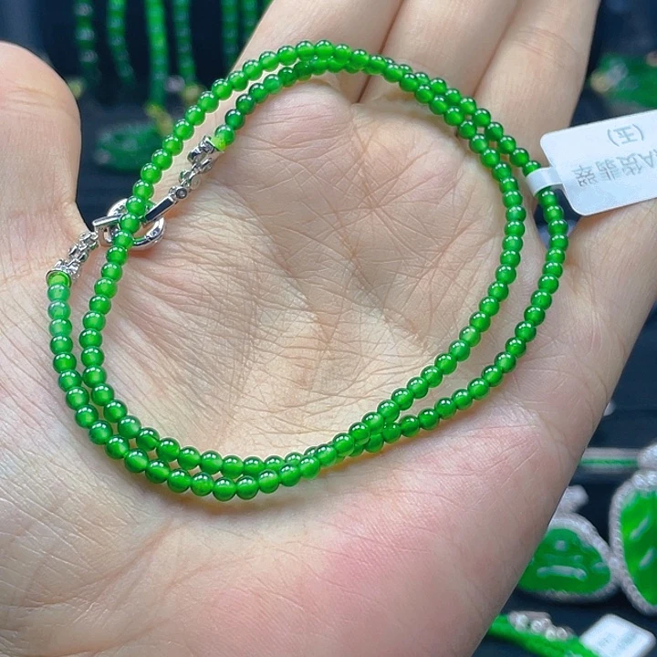 翡翠银S925镶嵌颈饰天然A货翡翠玻璃种锁骨链阳绿3