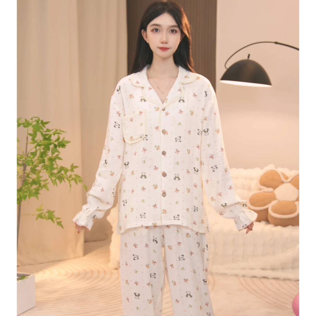 琪琪家【熊猫花花】春夏款舒适睡衣女士套装可外穿家居服两件套AQQ
